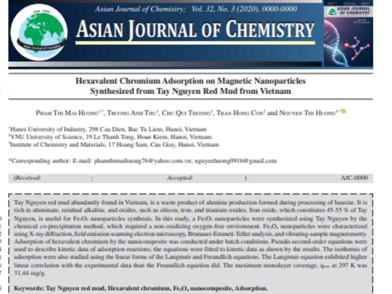 Hexavalent Chromium Adsorption on Magnetic Nanoparticles Synthesized from Tay Nguyen Red Mud from Vietnam